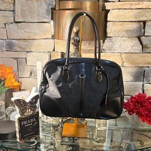 Prada Black Canvas and Leather Shoulder Bag